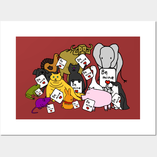 Cute Animals Holding Valentine Cards for Valentines Day Wall Art by ellenhenryart